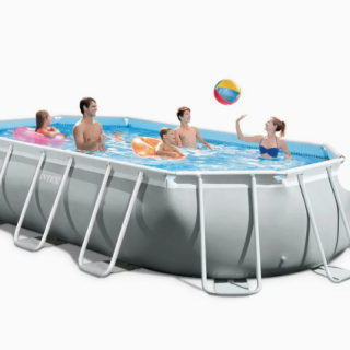 Piscina Estructural Ovalada Prism Frame INTEX, 5.03 x 2.74 x 1.22m, 13.365L, con Bomba, Escalera, Cobertor y Tapiz