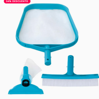 Kit de Limpieza de Piscinas Básico INTEX con Recoge Hojas, Cepillo y Cabezal